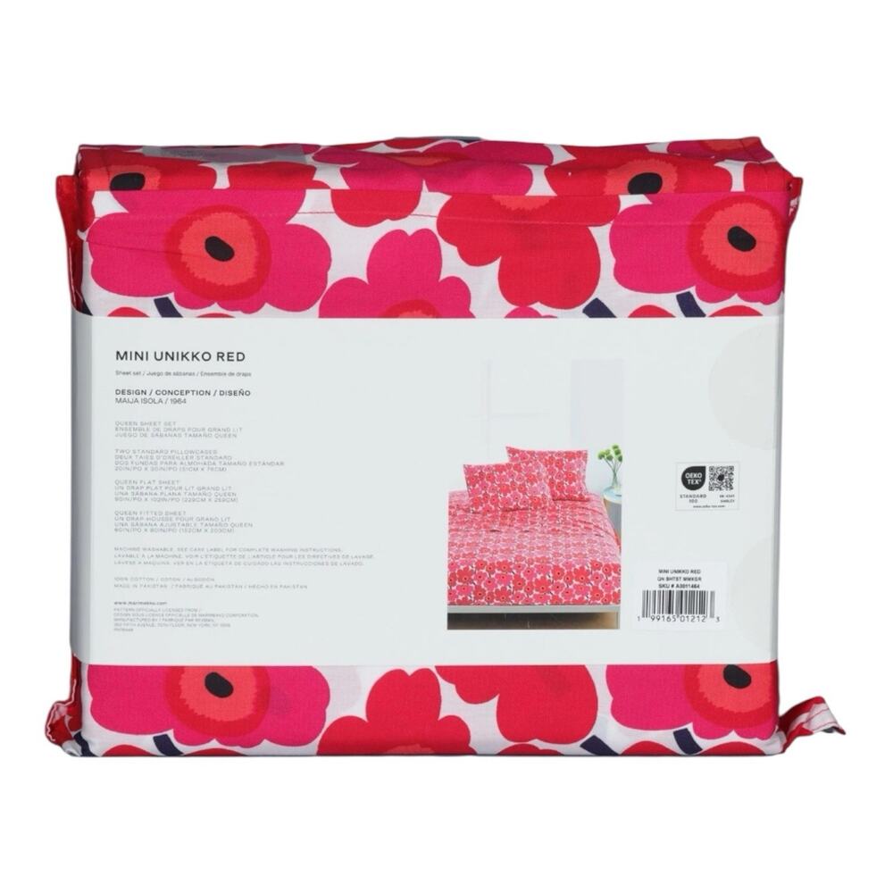 Marimekko Mini Unikko Red Queen Sheet Set NWT - Picture 3 of 7